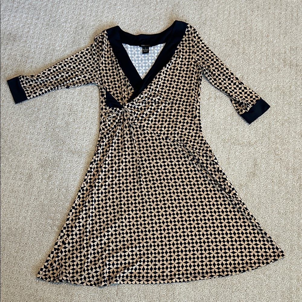 BCBGMaxAzria Black and Cream Patterned Wrap Dress